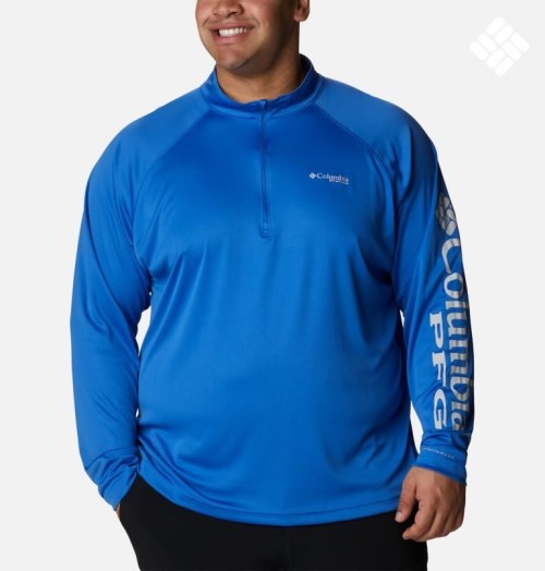 Columbia PFG Terminal Tackle 1/4 Zip Gensere Herre Blå | Plus Size 02518X